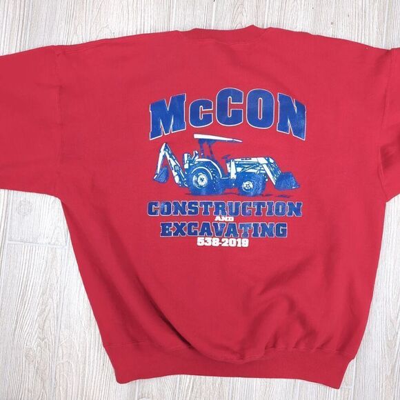 Jerzees Super Sweats Men XL Red Crewneck Pullover Sweater Construction Excavatin - Picture 4 of 6